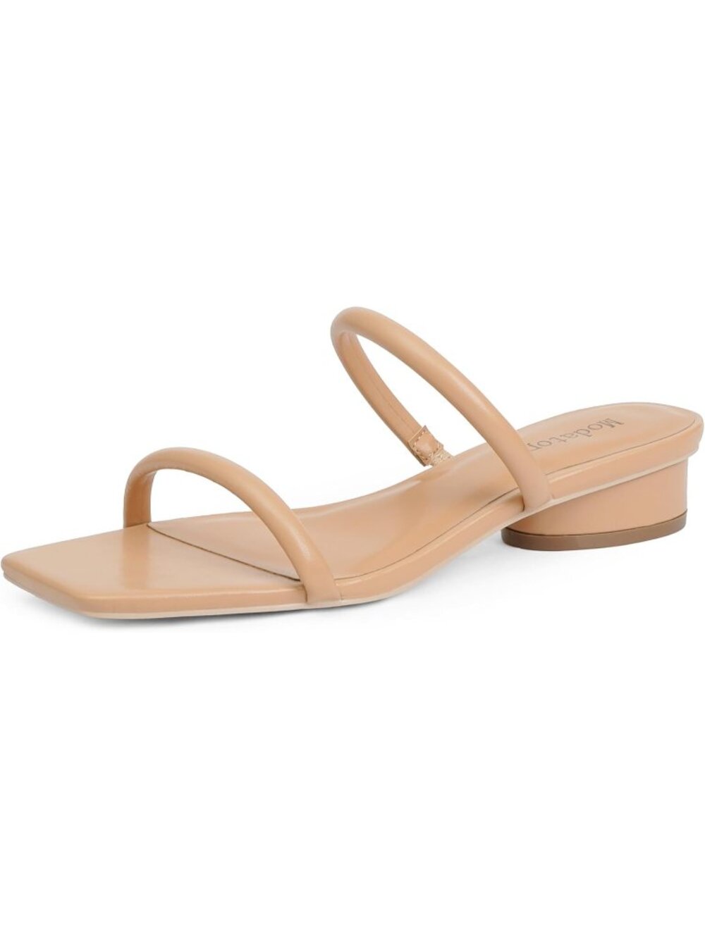 Women's Nude Faux Leather Two Strap Chunky Square Open Toe Low Heel Sandals